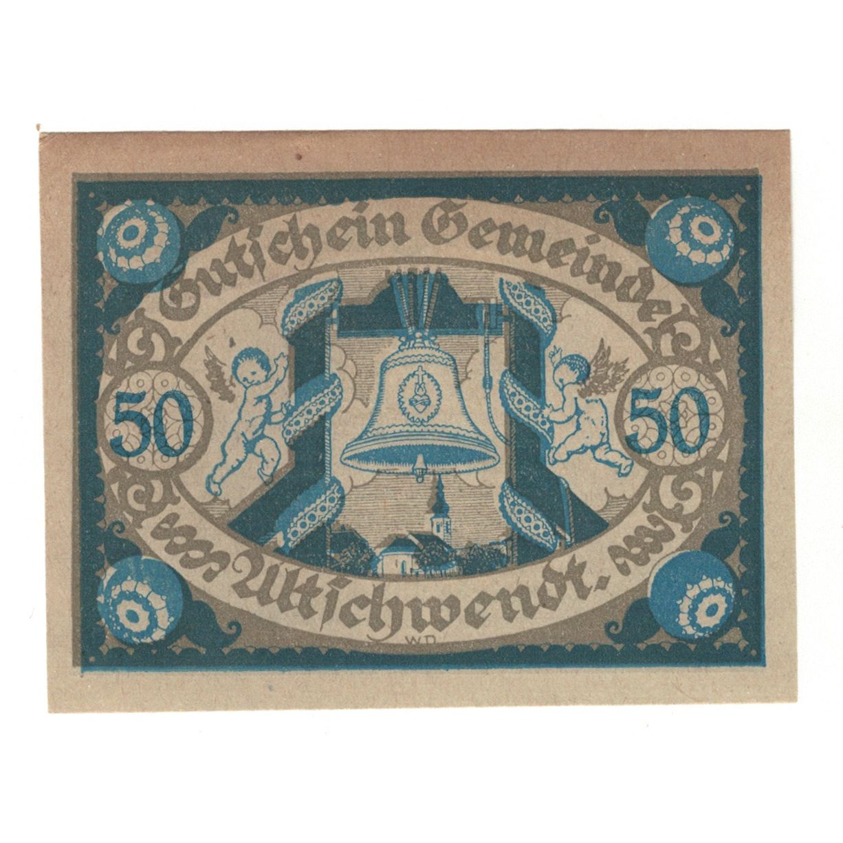 Biljet, Oostenrijk, Altschwendt O.Ö. Gemeinde, 50 Heller, cloche, 1920