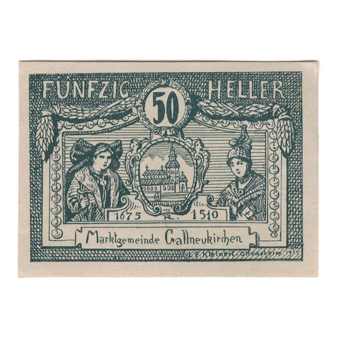 Banknot, Austria, Gallneukirchen O.Ö. Marktgemeinde, 50 Heller, Texte, 1920