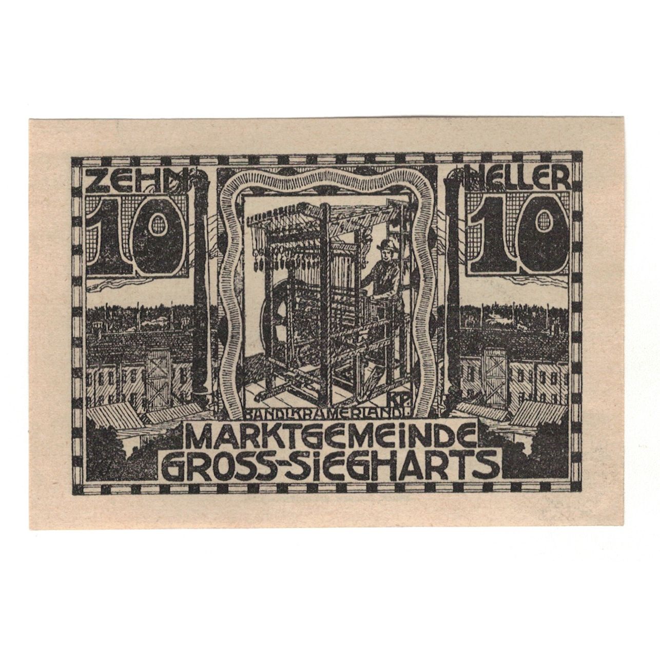 Billet, Autriche, Gross-Siegharts N.Ö. Gemeinde, 10 Heller, personnage, 1920