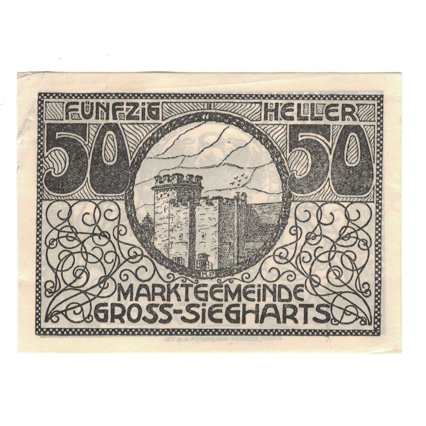 Banknot, Austria, Gross-Siegharts N.Ö. Gemeinde, 50 Heller, château, 1920