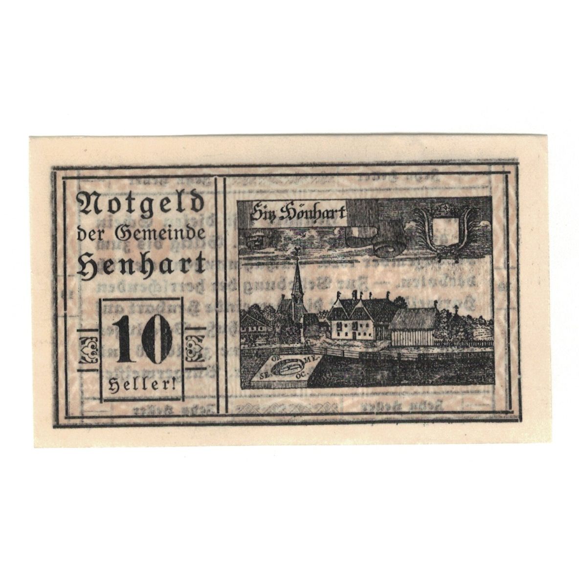 Banknot, Austria, Henhart O.Ö. Gemeinde, 10 Heller, Texte, 1920, 1920-12-31