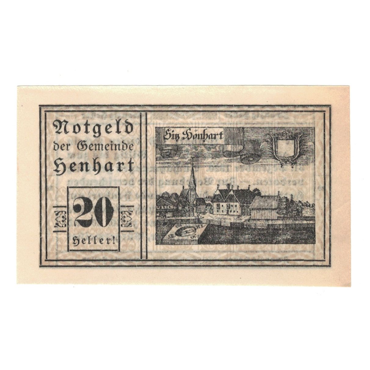 Banknot, Austria, Henhart O.Ö. Gemeinde, 20 Heller, Texte, 1920, 1920-12-31