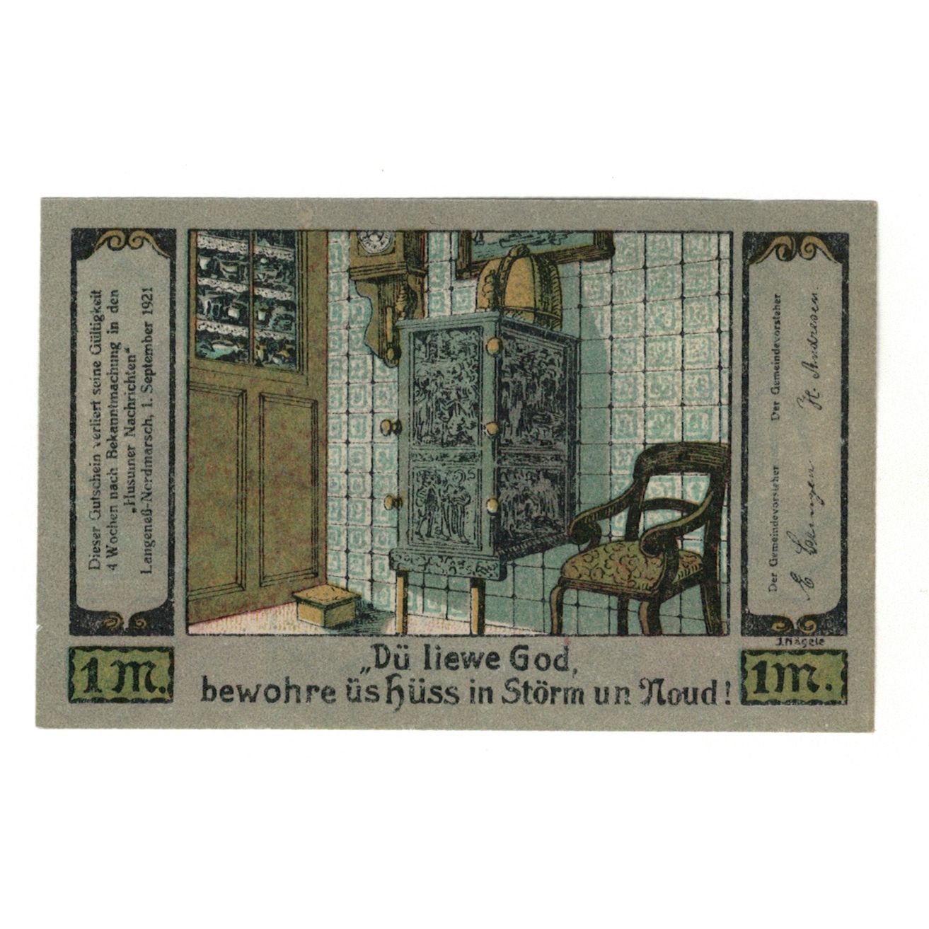 Banconote, Germania, Langeness-Nordmarsch Hallig, 1 Mark, Mobilier, 1921