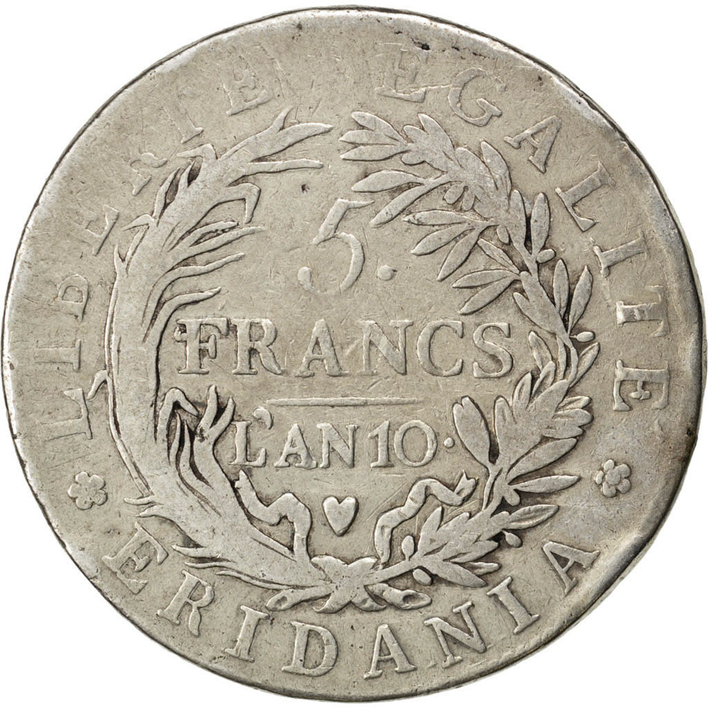 Munten, Italiaanse staten, PIEDMONT REPUBLIC, 5 Francs, 1801, ZG+, Zilver, KM:4