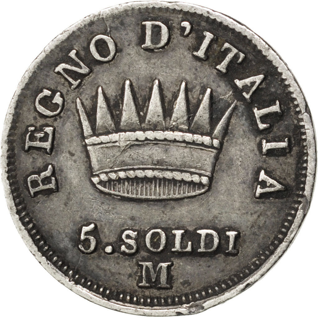 ITALIAN STATES, 5 Soldi, 1813, Milan, KM #5.1, EF(40-45), Silver, 1.21