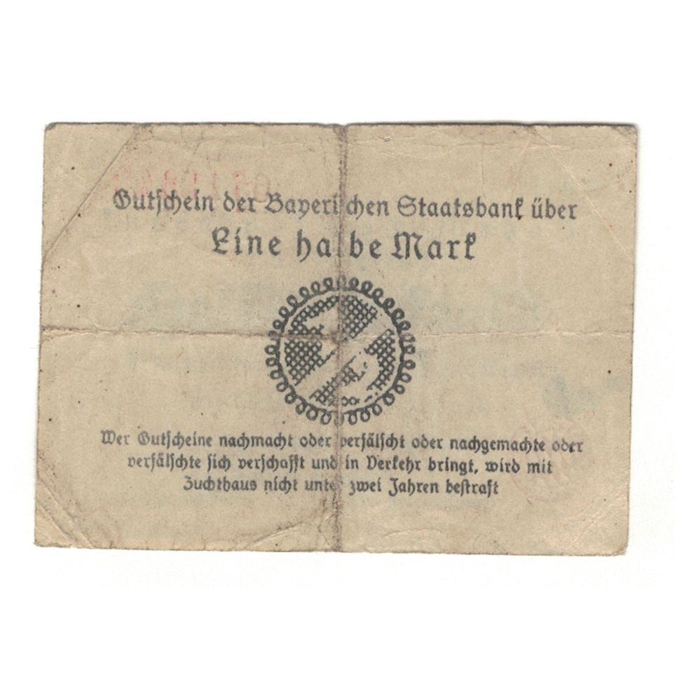 Banknote, Germany, Nurnberg Bayerische Staatsbank, 1/2 Mark, valeur faciale