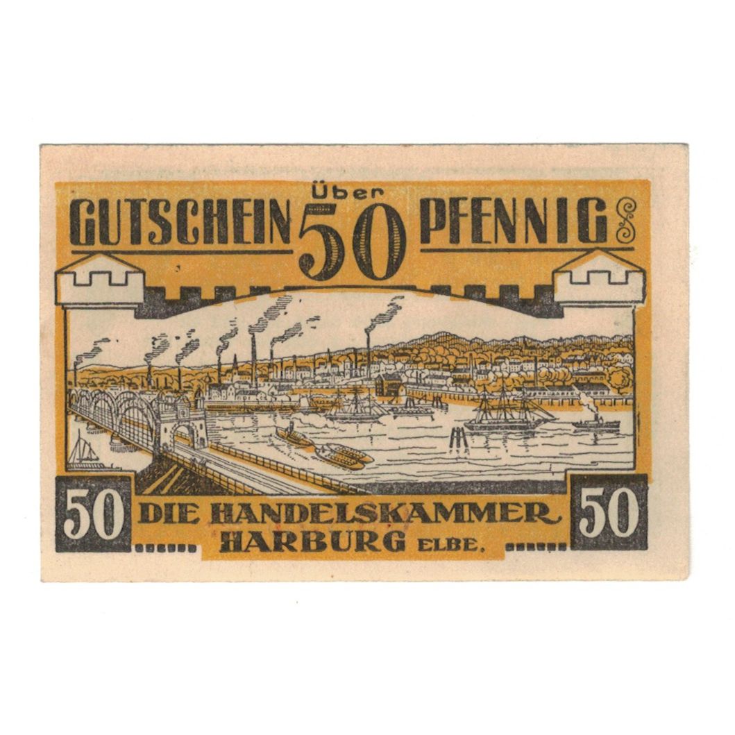 Banconote, Germania, Harburg Handelskammer, 50 Pfennig, paysage, undated (1921)