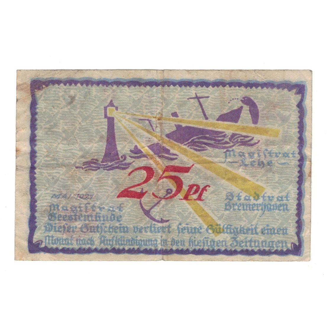 Banknote, Germany, Bremerhaven Geestemünde und Lehe Städte, 25 Pfennig, valeur