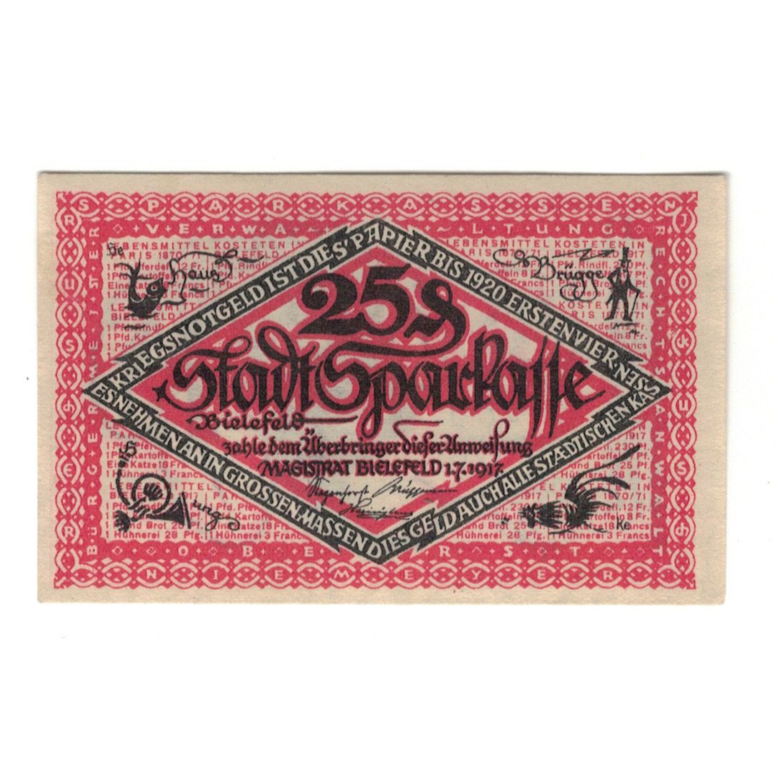 Billete, Austria, Bielefeld Stadt, 25 Heller, valeur faciale, 1920, 1920-04-01