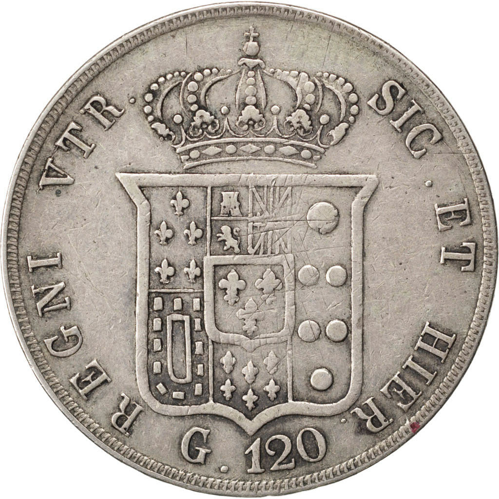 Coin, ITALIAN STATES, NAPLES, Ferdinando II, 120 Grana, 1855, EF(40-45), Silver