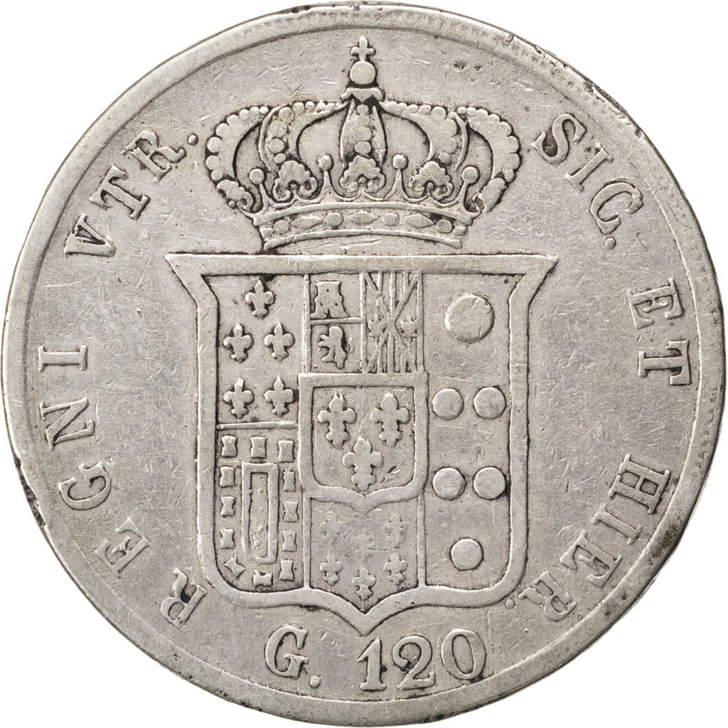ITALIAN STATES, 120 Grana, 1857, KM #370, VF(30-35), Silver, 37, 27.14