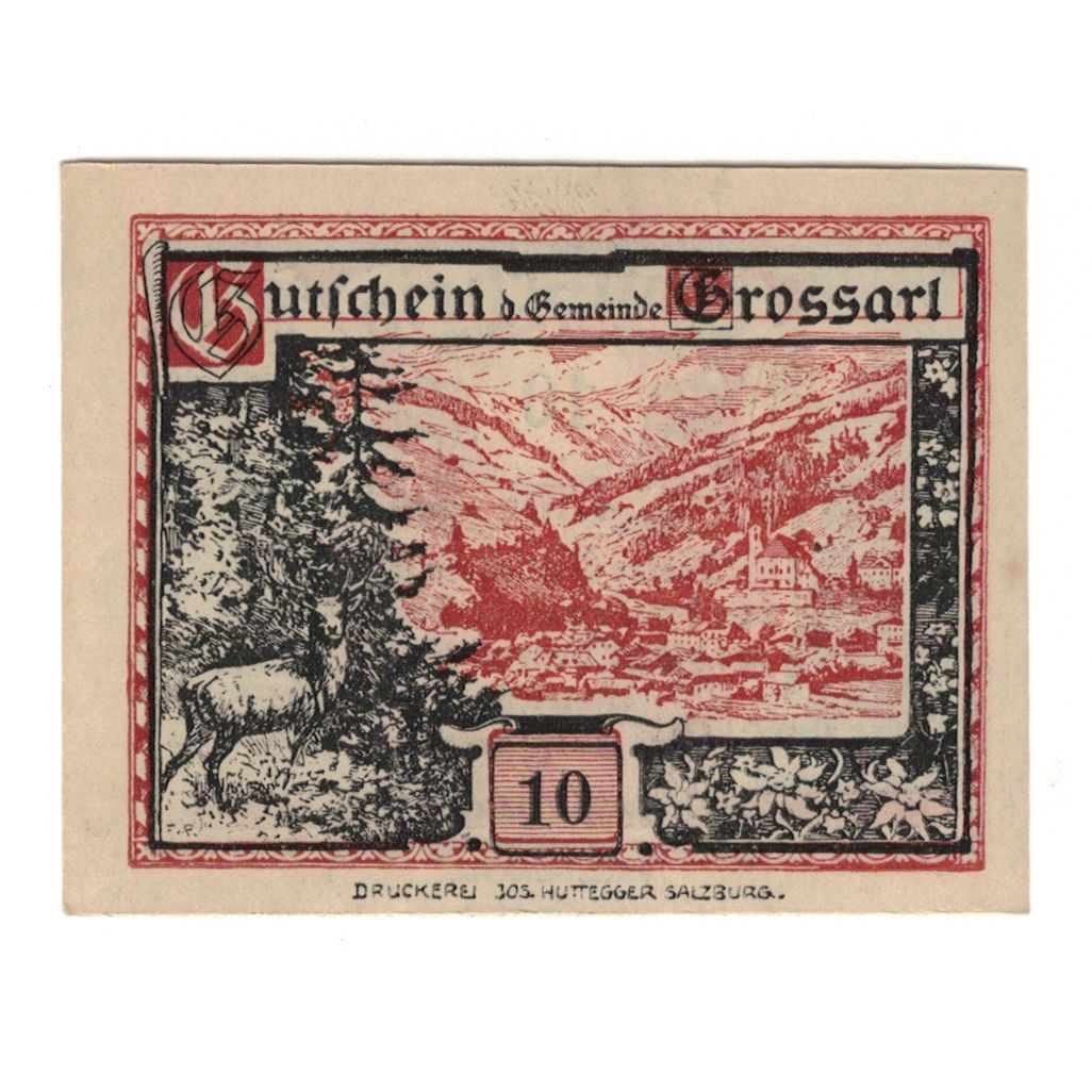 Nota, Áustria, Grossarl Sbg. Gemeinde, 10 Heller, paysage 1, 1920, 1920-12-31