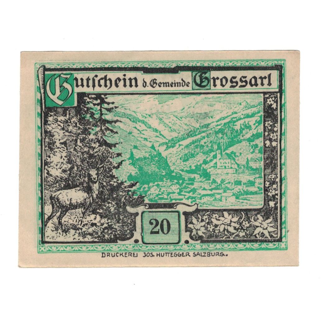 Billet, Autriche, Grossarl Sbg. Gemeinde, 20 Heller, paysage 1, 1920