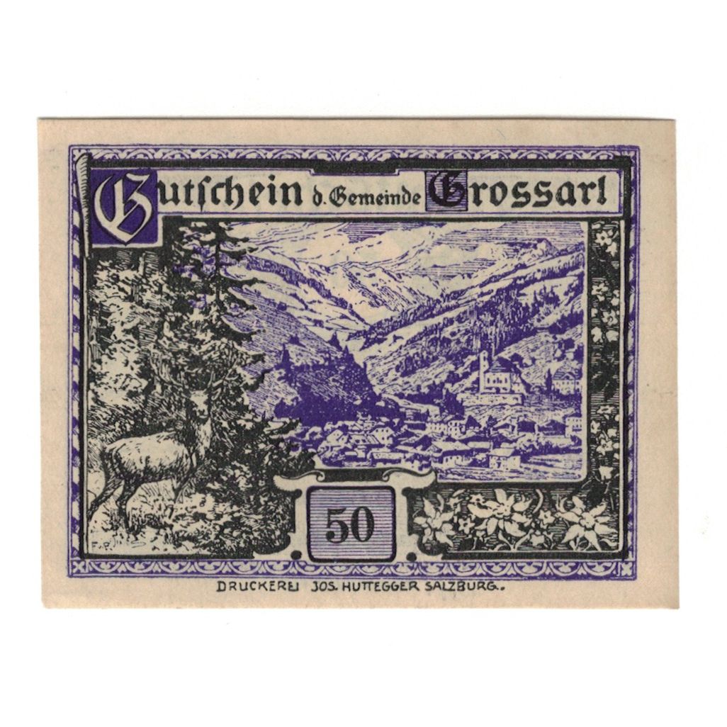 Billet, Autriche, Grossarl Sbg. Gemeinde, 50 Heller, paysage, 1920, 1920-12-31