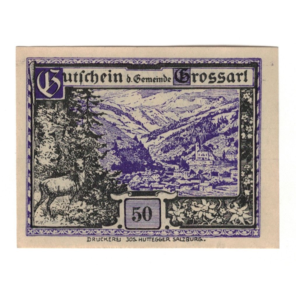 Billet, Autriche, Grossarl Sbg. Gemeinde, 50 Heller, paysage 1, 1920