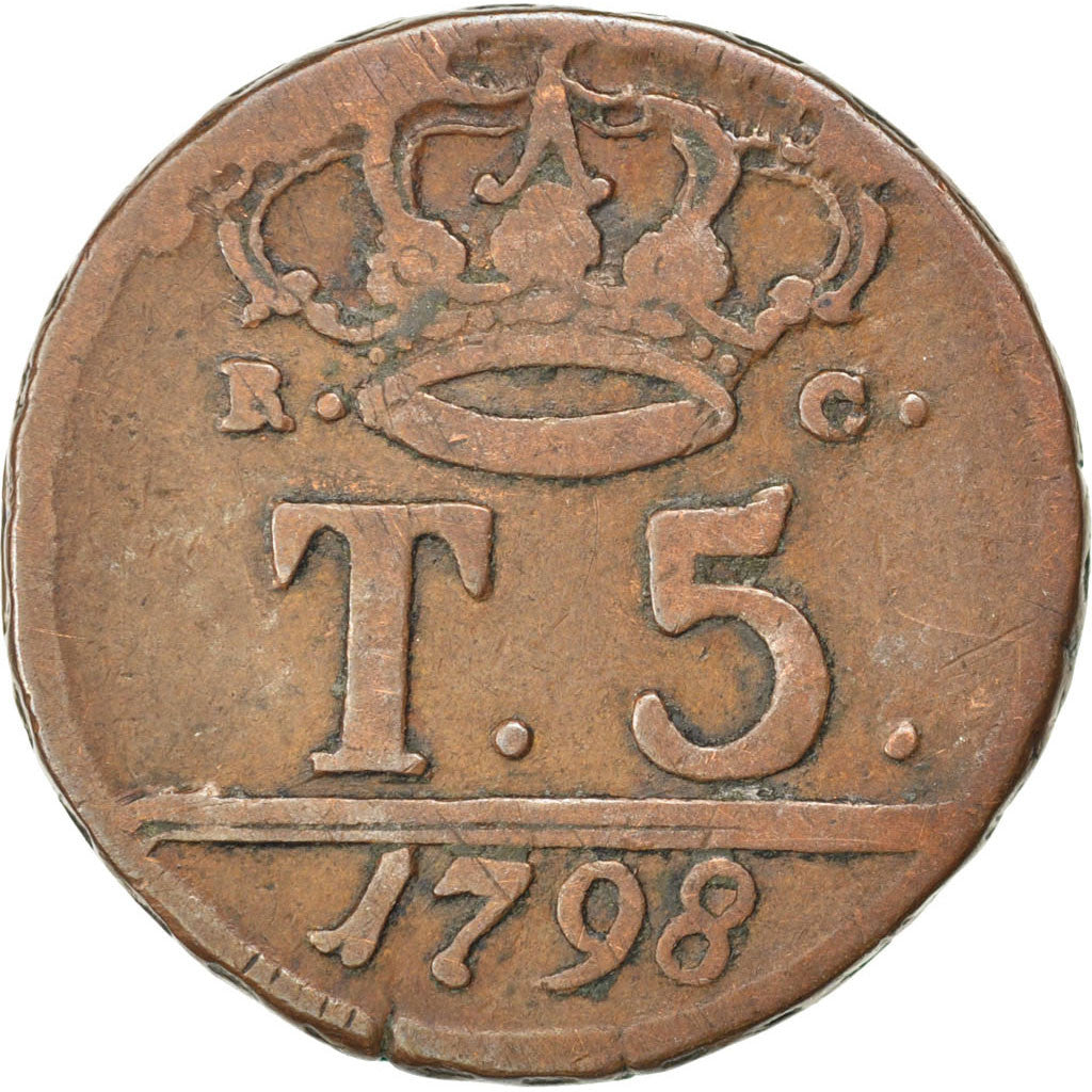 Coin, ITALIAN STATES, NAPLES, Ferdinando IV, 5 Tornesi, 1798, EF(40-45), Copper