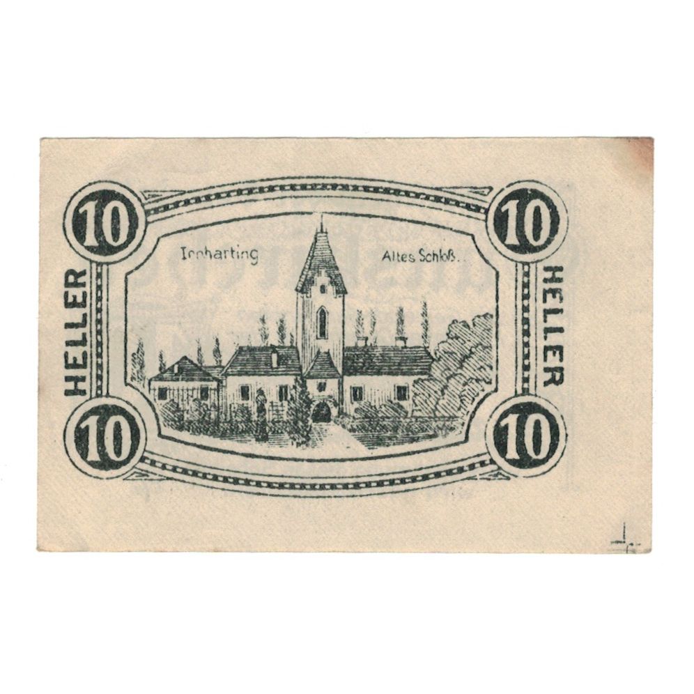 Billet, Autriche, Gunskirchen O.Ö. Gemeinde, 10 Heller, Batiment, 1920