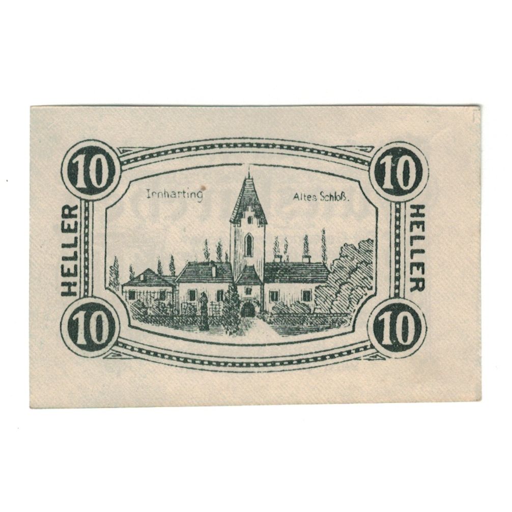 Billet, Autriche, Gunskirchen O.Ö. Gemeinde, 10 Heller, batiment 1, 1920