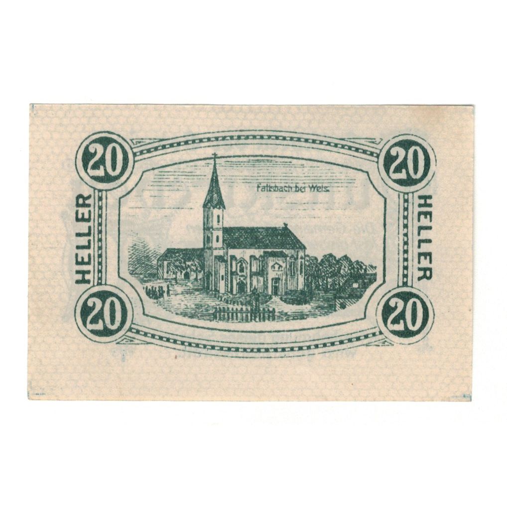 Billet, Autriche, Gunskirchen O.Ö. Gemeinde, 20 Heller, Batiment, 1920