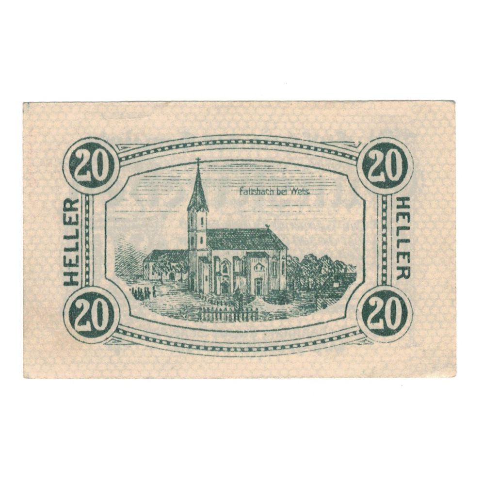 Billet, Autriche, Gunskirchen O.Ö. Gemeinde, 20 Heller, batiment 1, 1920
