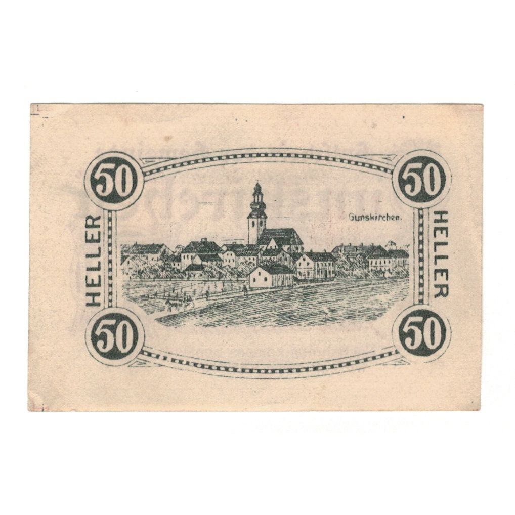 Billet, Autriche, Gunskirchen O.Ö. Gemeinde, 50 Heller, batiment 1, 1920