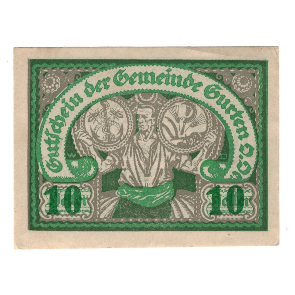 Billet, Autriche, Gurten O.Ö. Gemeinde, 10 Heller, personnage, 1920