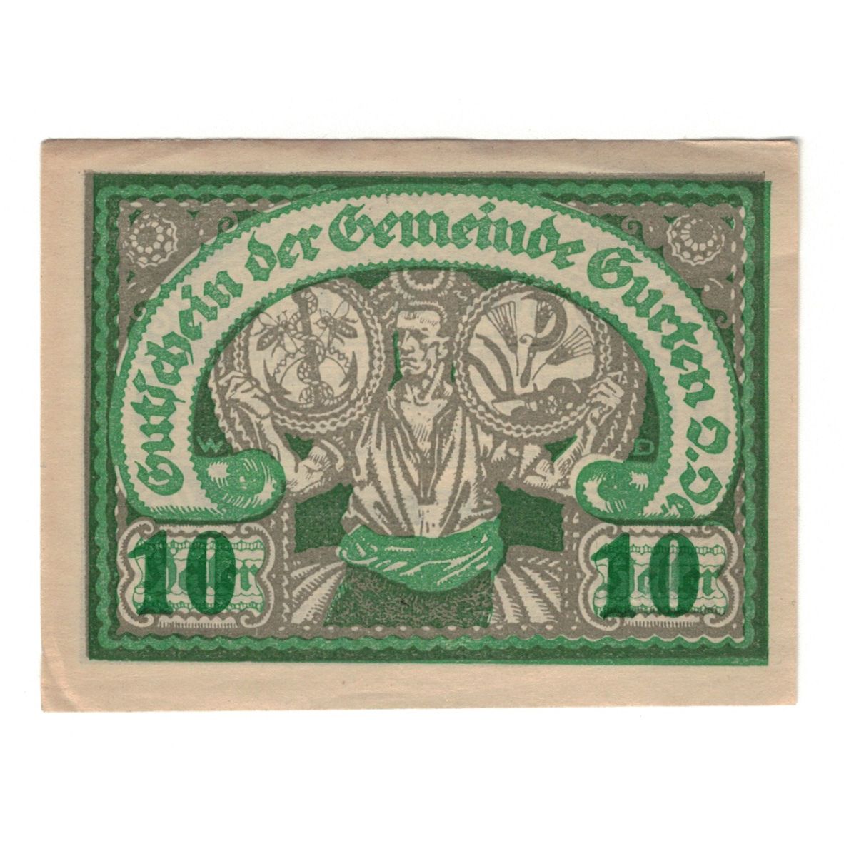 Billet, Autriche, Gurten O.Ö. Gemeinde, 10 Heller, personnage 1, 1920