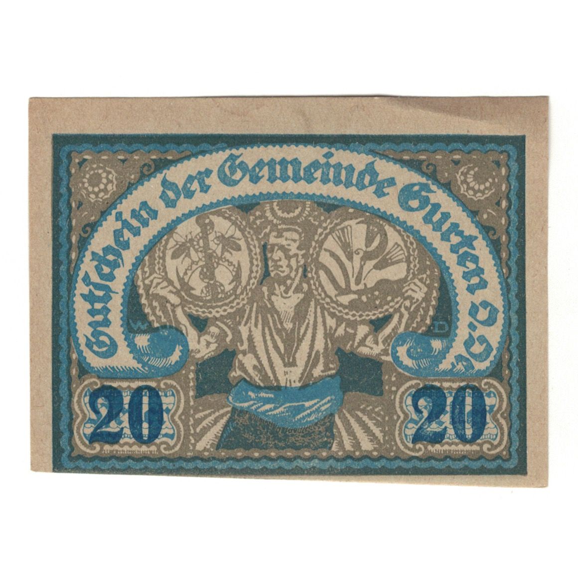Billet, Autriche, Gurten O.Ö. Gemeinde, 20 Heller, personnage, 1920
