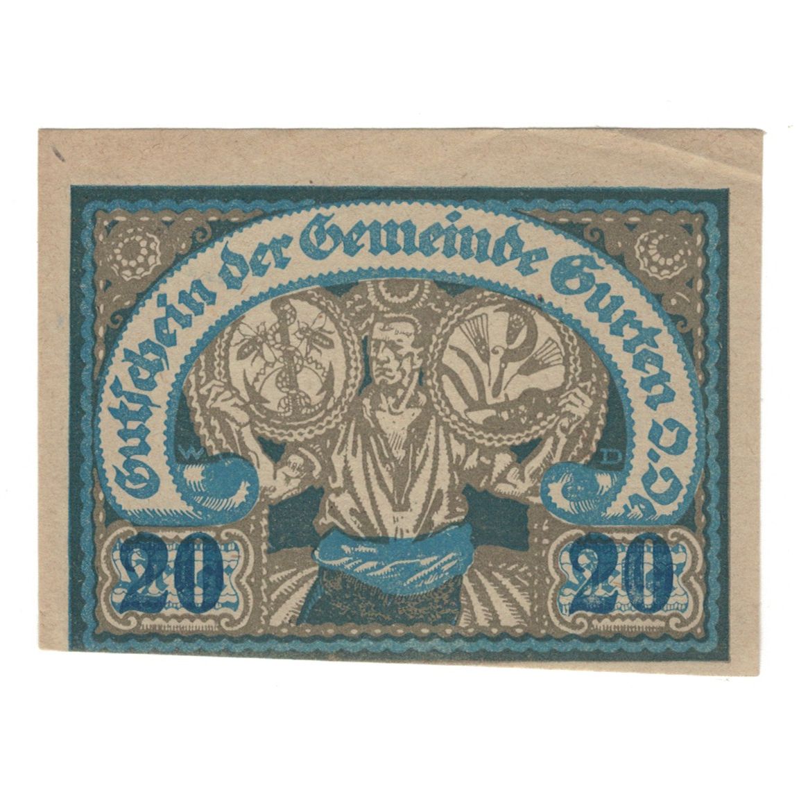 Billet, Autriche, Gurten O.Ö. Gemeinde, 20 Heller, personnage 1, 1920