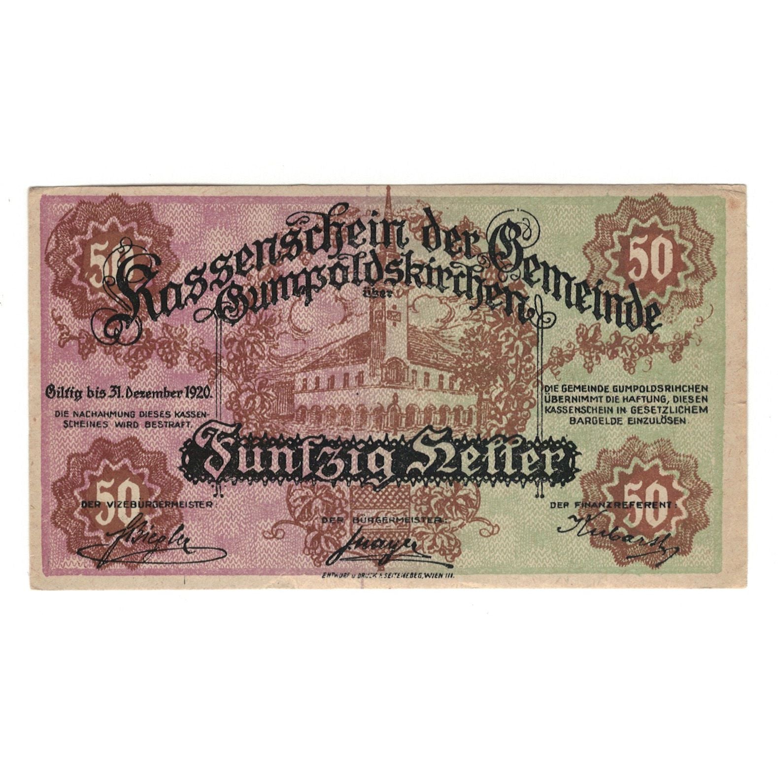 Banknote, Austria, Gumpoldskirchen N.Ö. Gemeinde, 50 Heller, N.D, 1920