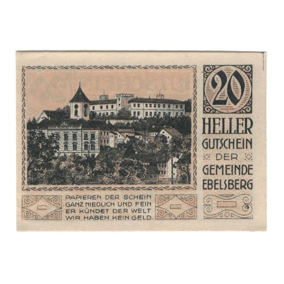 Billet, Autriche, Ebelsberg O.Ö. Gemeinde, 20 Heller, batiment 2, 1920