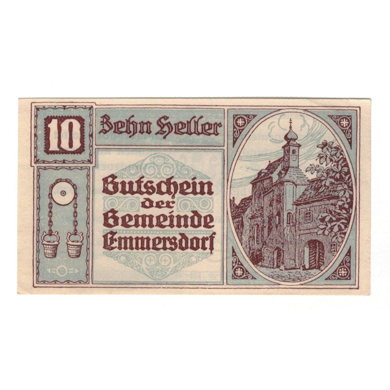 Geldschein, Österreich, Emmersdorf N.Ö. Gemeinde, 10 Heller, Texte, 1920