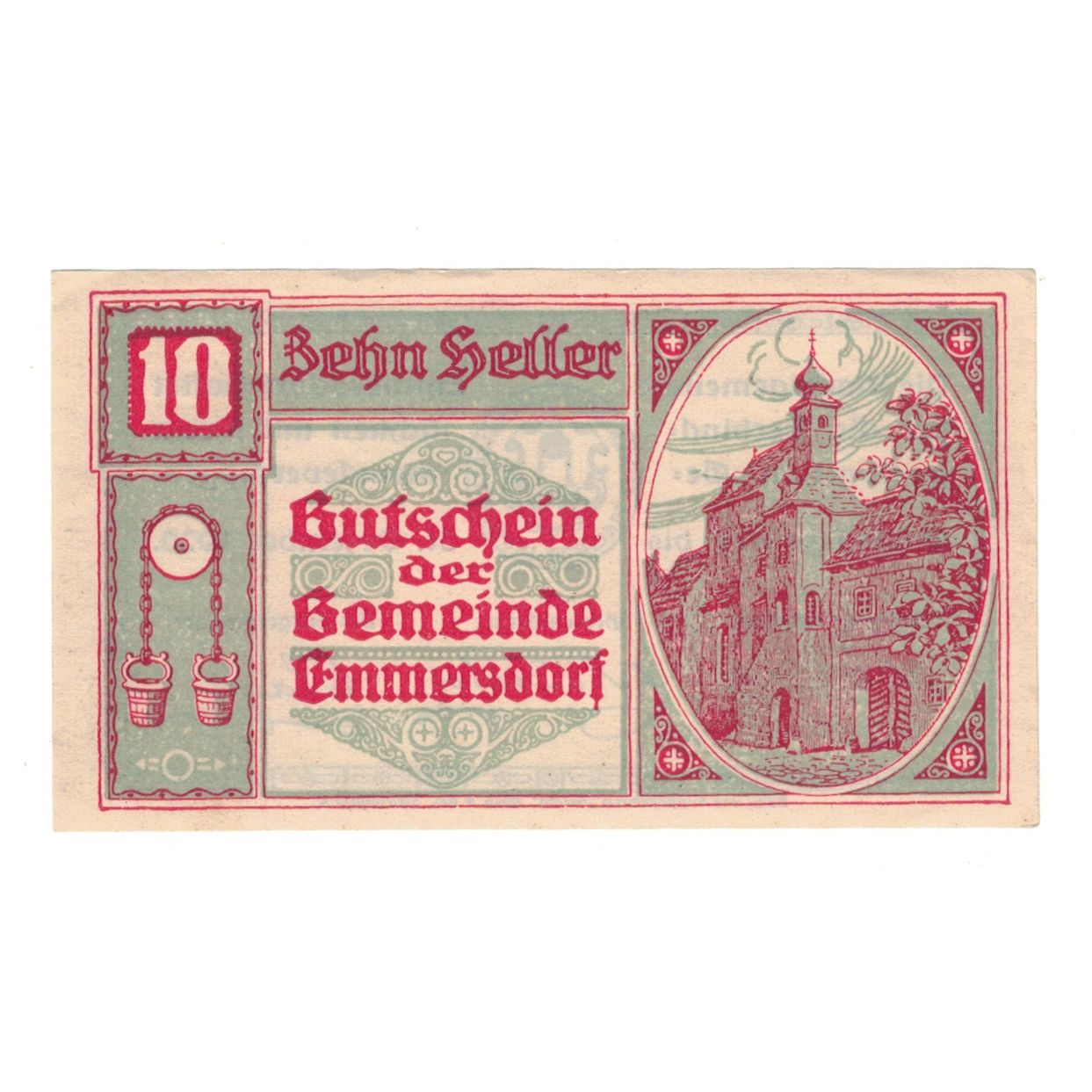 Geldschein, Österreich, Emmersdorf N.Ö. Gemeinde, 10 Heller, texte 1, 1920