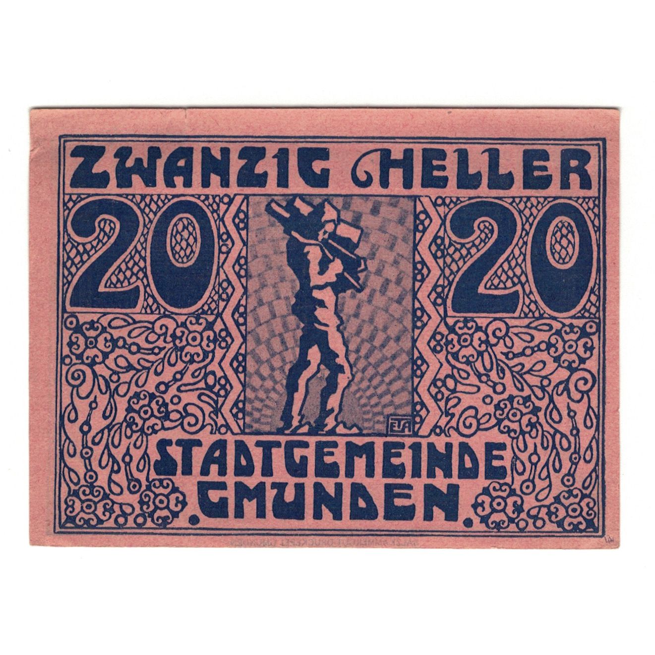 Geldschein, Österreich, Gmunden O.Ö. Stadt, 20 Heller, personnage, 1920