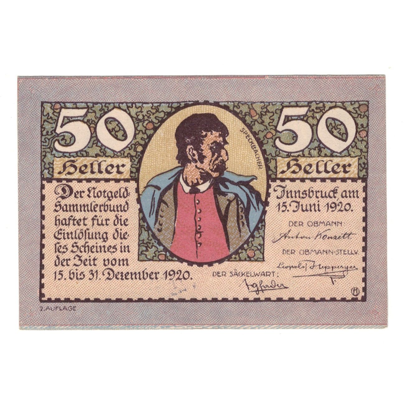 Geldschein, Österreich, Innsbruck Tirol Prv. Notgeld Sammlerbund Innsbruck, 50