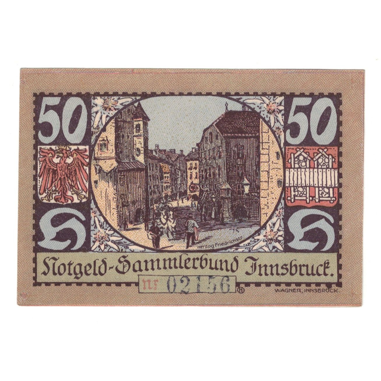 Geldschein, Österreich, Innsbruck Tirol Prv. Notgeld Sammlerbund Innsbruck, 50