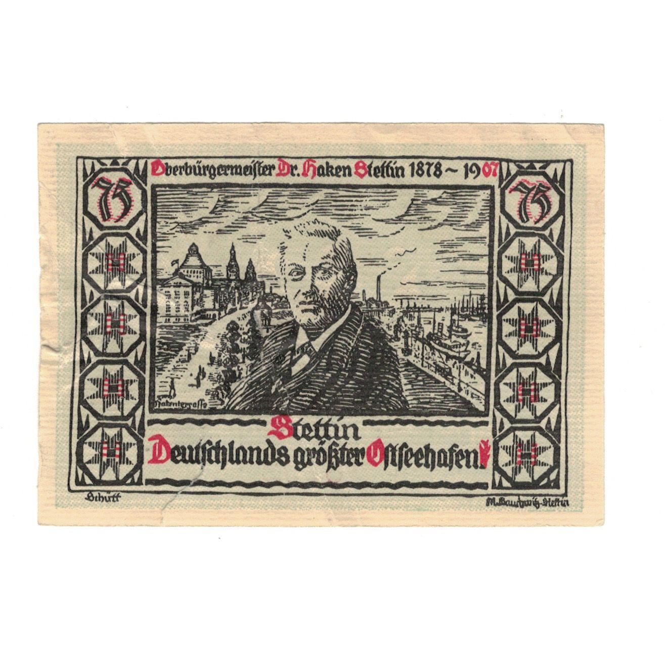 Banknote, Germany, Stettin Stadt, 75 Pfennig, personnage 1, 1922, 1921-07-01