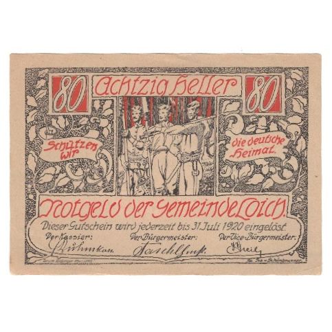Banknote, Austria, Loich N.Ö. Gemeinde, 80 Heller, Texte  5, 1920, 1920-07-31