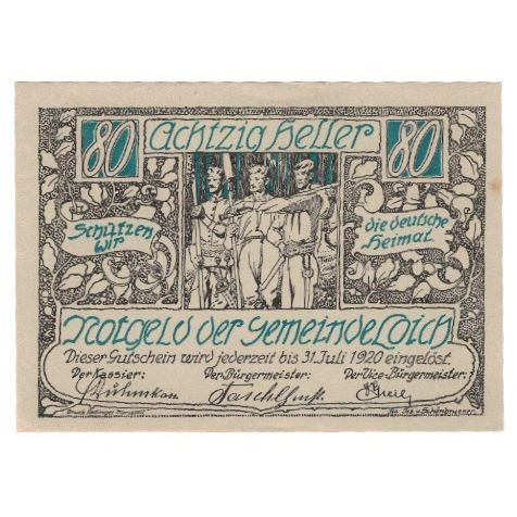 Banknote, Austria, Loich N.Ö. Gemeinde, 80 Heller, Texte 8, 1920, 1920-07-31