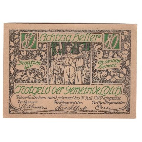 Banknote, Austria, Loich N.Ö. Gemeinde, 80 Heller, Texte 9, 1920, 1920-07-31