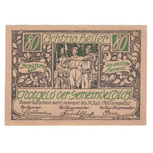 Banknote, Austria, Loich N.Ö. Gemeinde, 80 Heller, texte 1, 1920, 1920-07-31