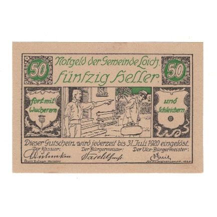 Banknote, Austria, Loich N.Ö. Gemeinde, 50 Heller, Texte 2, 1920, 1920-07-31