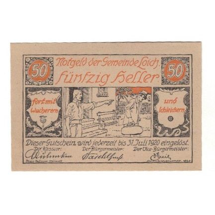 Banknote, Austria, Loich N.Ö. Gemeinde, 50 Heller, Texte 7, 1920, 1920-07-31