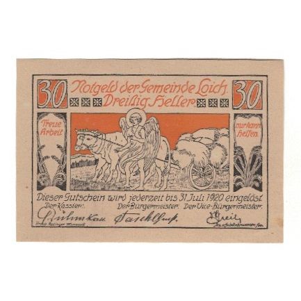 Banknote, Austria, Loich N.Ö. Gemeinde, 30 Heller, Texte  5, 1920, 1920-07-31