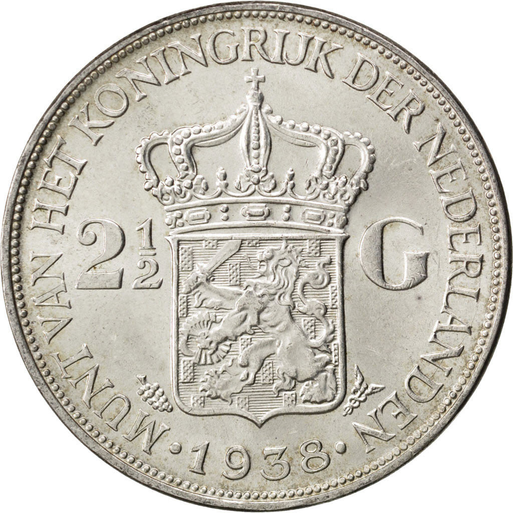 Coin, Netherlands, Wilhelmina I, 2-1/2 Gulden, 1938, AU(55-58), Silver, KM:165