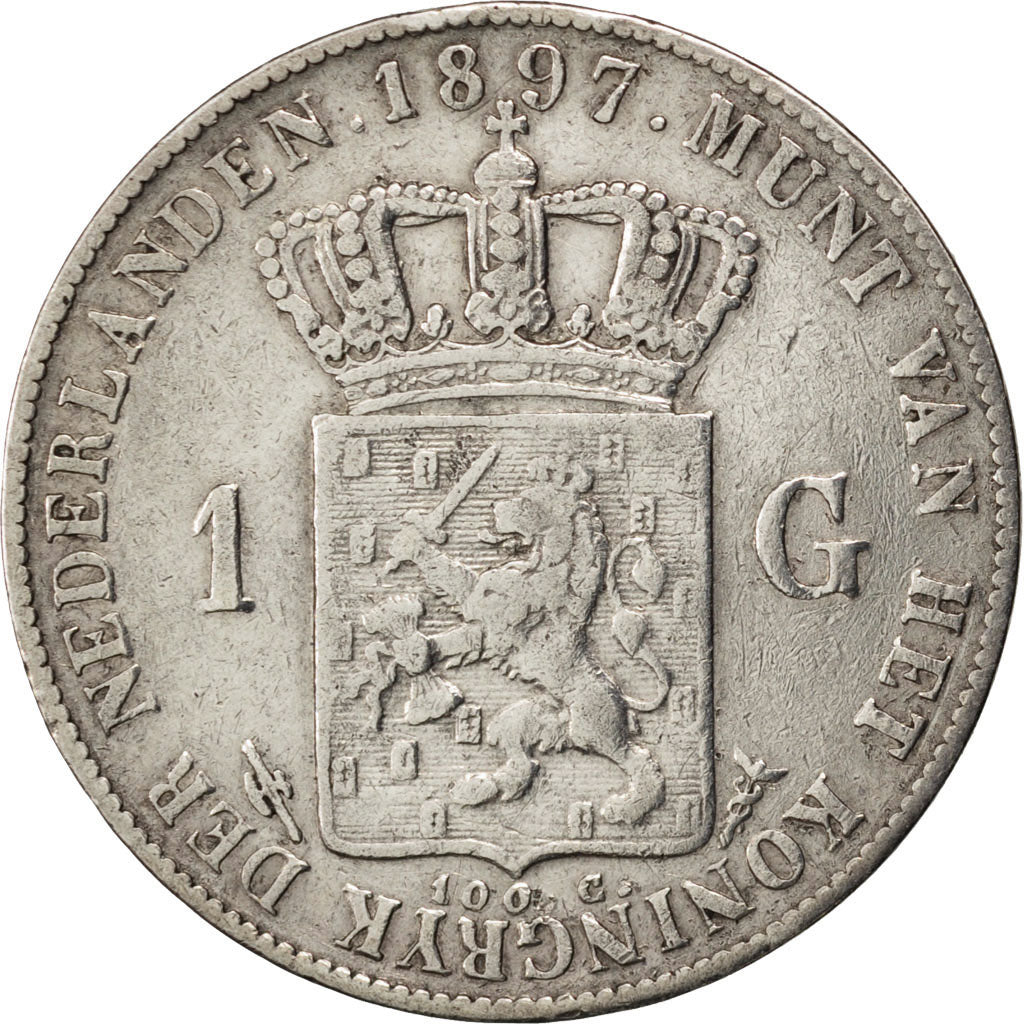 NETHERLANDS, Gulden, 1897, KM #117, EF(40-45), Silver, 28, 9.90