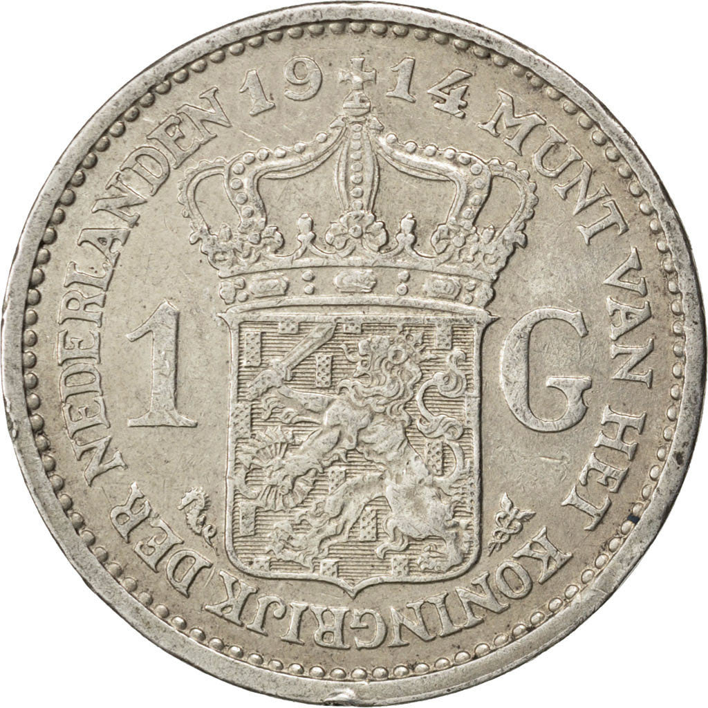 Coin, Netherlands, Wilhelmina I, Gulden, 1914, AU(50-53), Silver, KM:148
