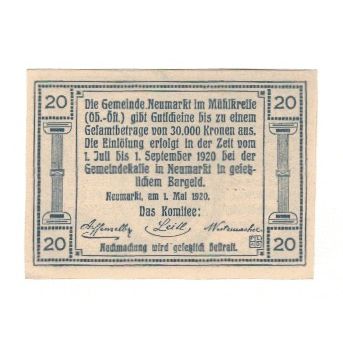 Geldschein, Österreich, Eferding O.Ö. Stadtgemeinde, 20 Heller, paysage, 1920