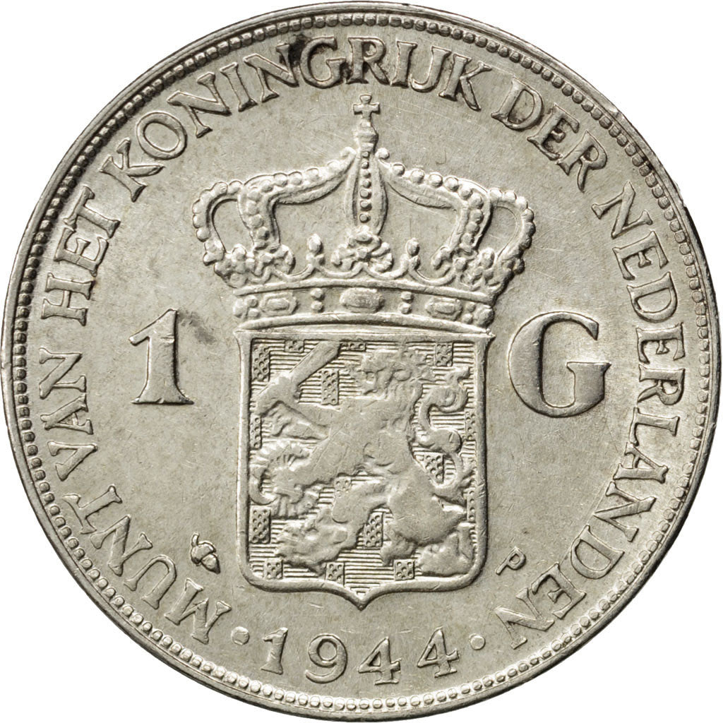 NETHERLANDS, Gulden, 1944, KM #161.2, AU(50-53), Silver, 28, 9.95
