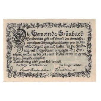 Billet, Autriche, Grübach bei Freistadt O.Ö. Gemeinde, 20 Heller, Texte, 1921